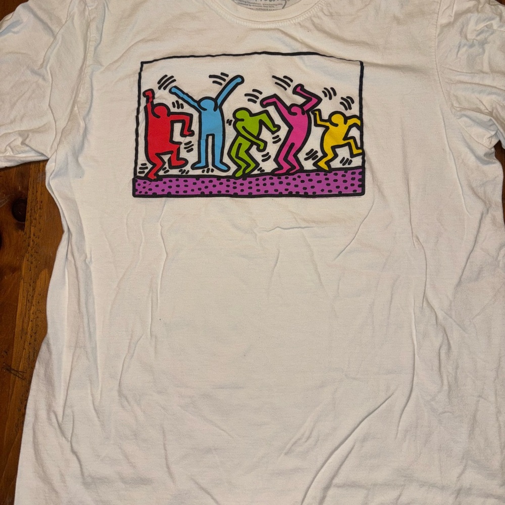Keith Haring White T-Shirt with Colorful Dancing Figures